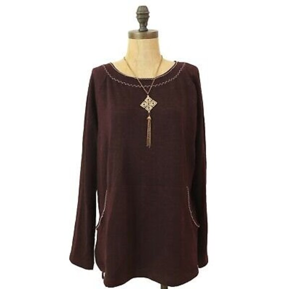 Max Studio Sweatshirt M Kangaroo Pocket Pullover White Stitching Purple NWT B2 - Picture 1 of 5